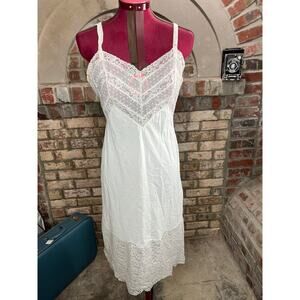negligee slip Vintage white nightgown sheer lace bust